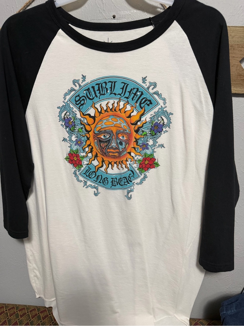 Sublime Long Beach Sun Graphic Raglan Top - Black/White
